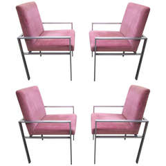 Vintage Set of Four Harvey Probber Style Aluminum Dining Armchairs, Mid-Century Modern