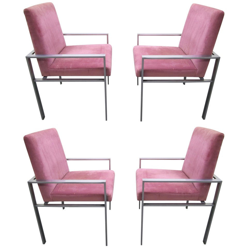 Ensemble de quatre fauteuils de salle à manger en aluminium de style Harvey Probber, mi-siècle moderne en vente