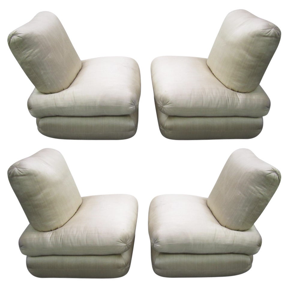 Sumptuous Set of 4 Angelo Donghia Harem Pillow Slipper Chairs Hollywood Regency 