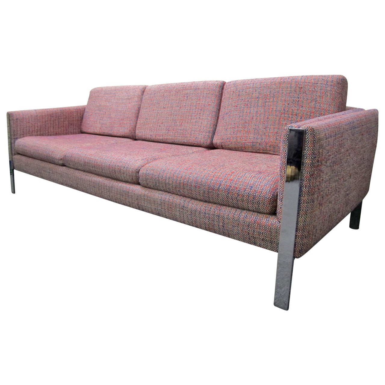 Excellent Milo Baughman Style Chrome Leg Sofa, Mid-Century Modern For Sale