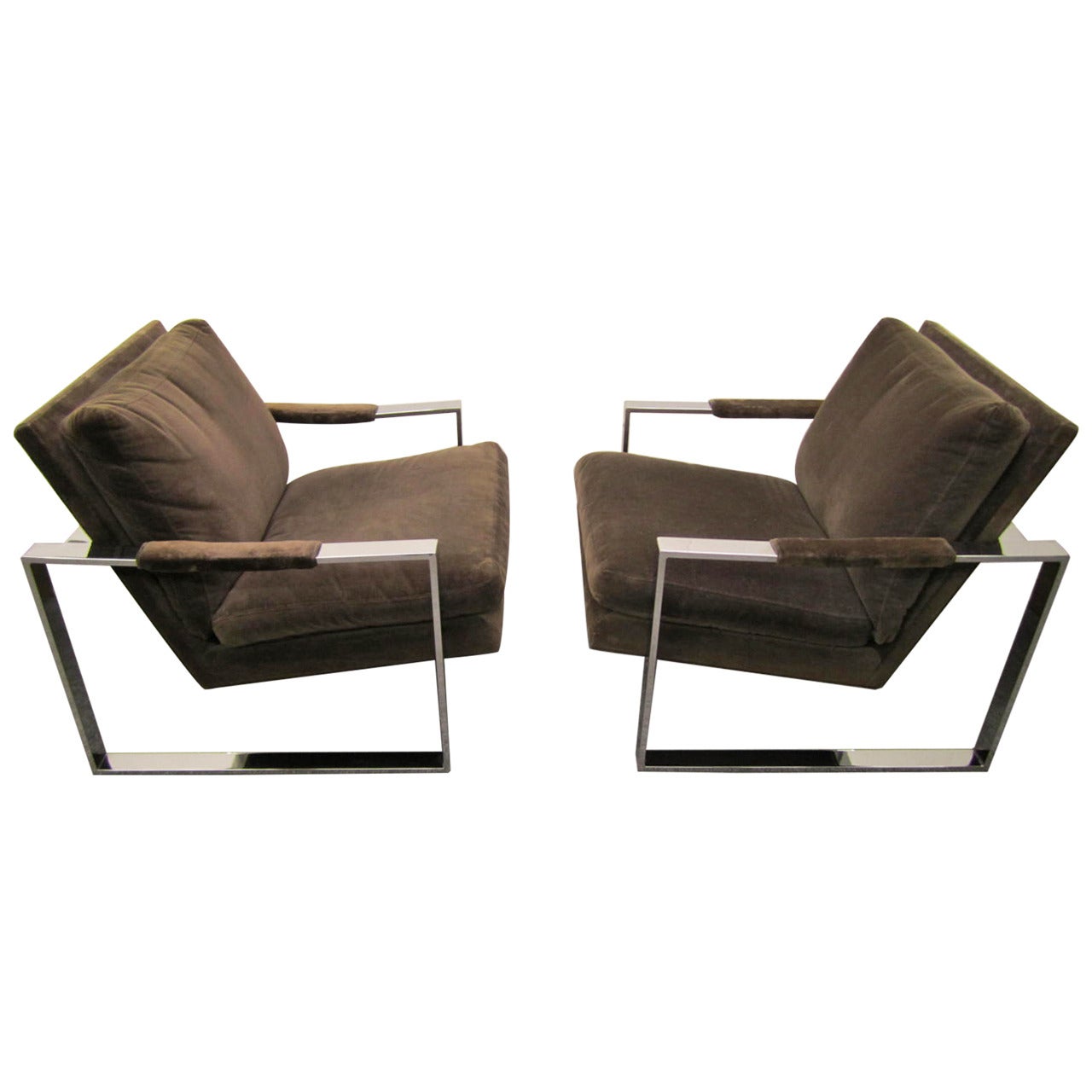 Fabulous Pair of Milo Baughman Chrome Cube Lounge Chairs, Mid-Century Modern