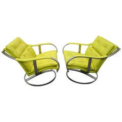 Retro Pair of Gardner Leaver for Steelcase Oversized Chrome Swivel Lounge Chairs