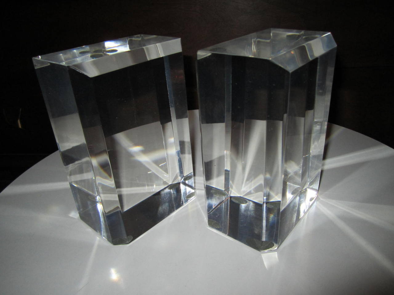American Excellent Pair of Karl Springer Style Lucite Bookends, Mid-Century Modern