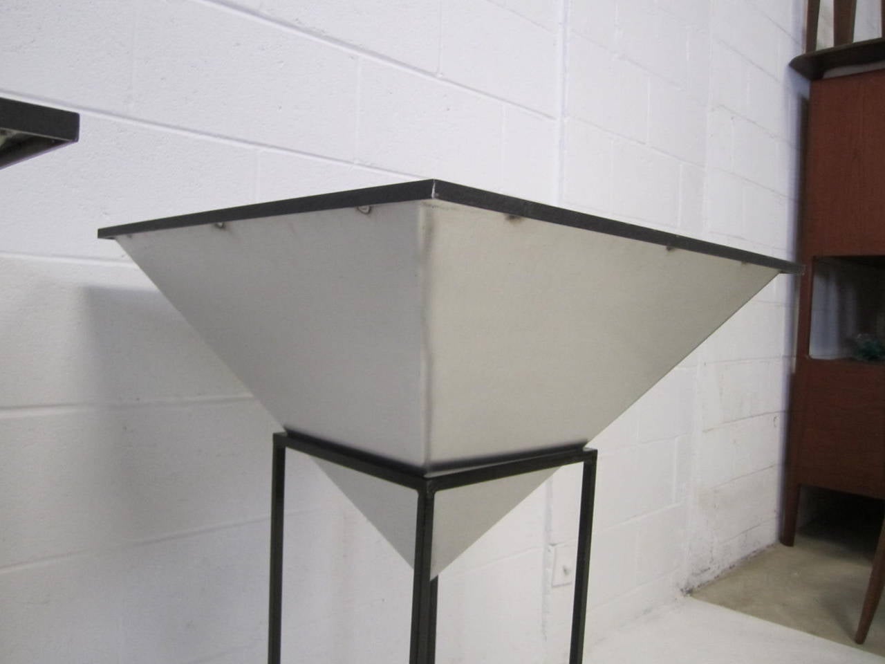 Late 20th Century Oversized Inverted Pyramid Planters on Iron Stands Mid-Century Modern For Sale