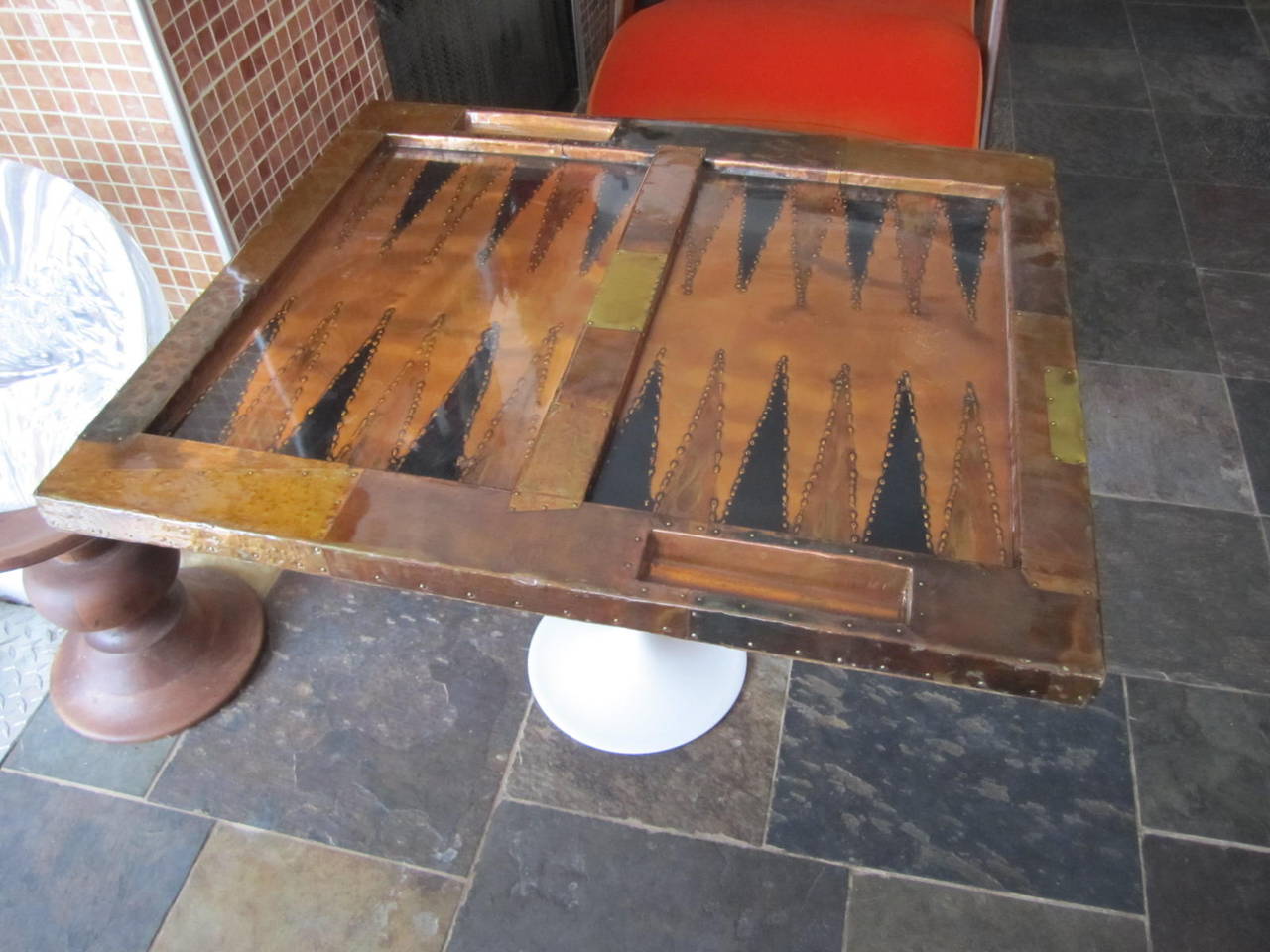 Fabulous and rare Paul Evans attributed backgammon board. This is the first time we have ever seen this piece and we absolutely love it. Any Paul Evans fan will love to add the special piece to their collection. The condition is Minty with very