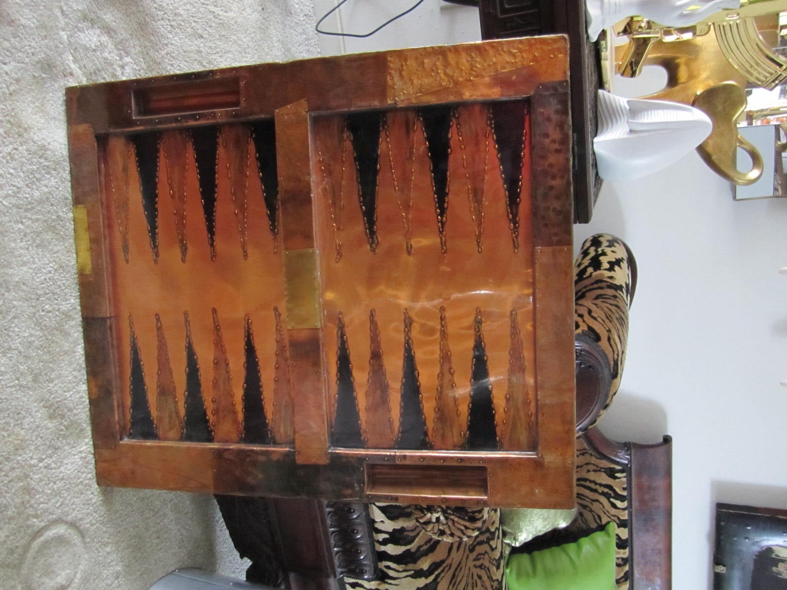 Fabulous Paul Evans Attributed Patchwork Backgammon Board Mid-Century Modern In Excellent Condition In Pemberton, NJ