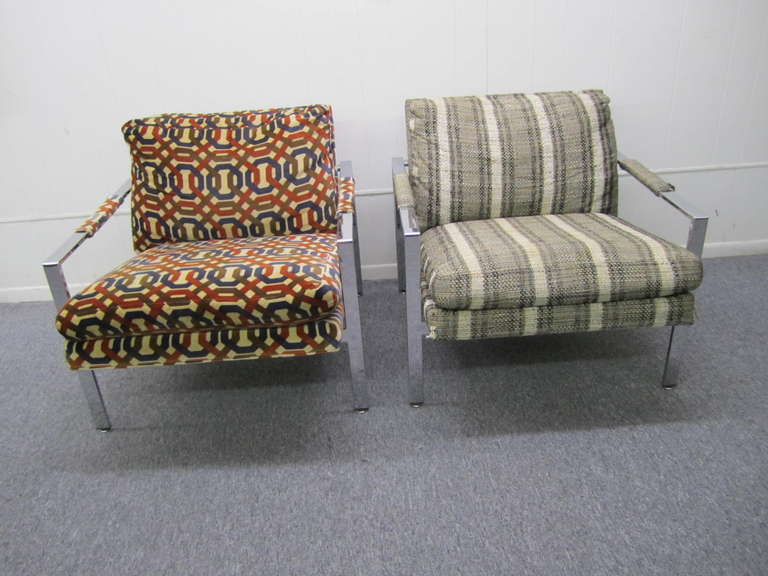 Fabulous Pair of Milo Baughman Thayer Coggin Chrome Flatbar Cube Chairs Mid-century Modern 4