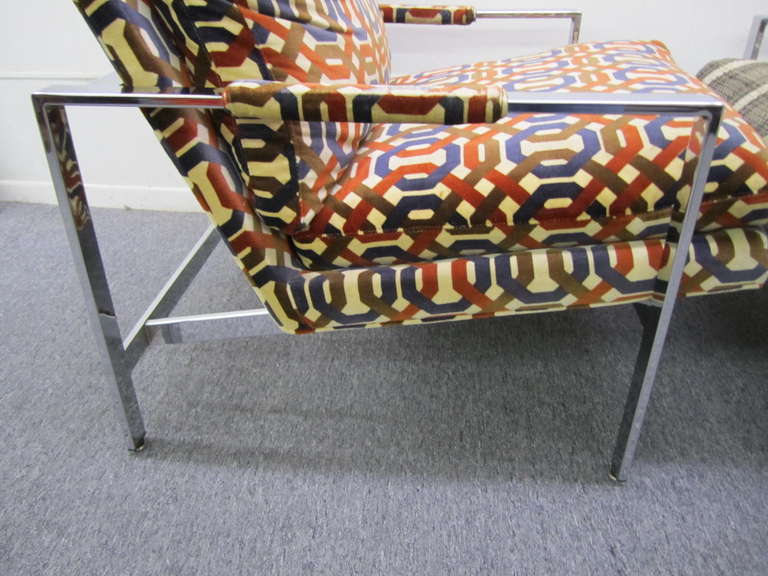 Mid-Century Modern Fabulous Pair of Milo Baughman Thayer Coggin Chrome Flatbar Cube Chairs Mid-century Modern