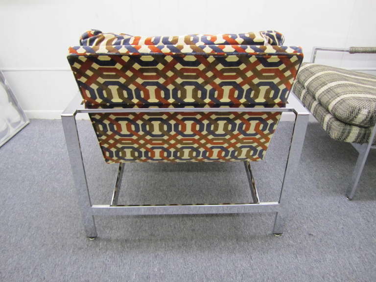 American Fabulous Pair of Milo Baughman Thayer Coggin Chrome Flatbar Cube Chairs Mid-century Modern