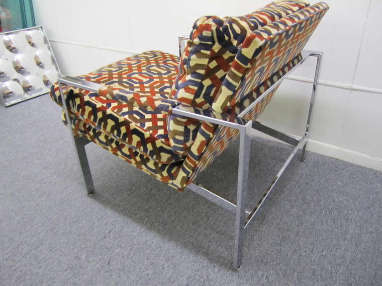 Fabulous Pair of Milo Baughman Thayer Coggin Chrome Flatbar Cube Chairs Mid-century Modern 3