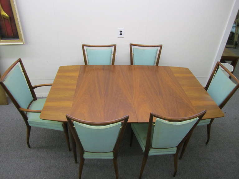 American J. Stuart Clingman for Widdicomb Walnut Dining Table 3 Leaves Mid-century Modern