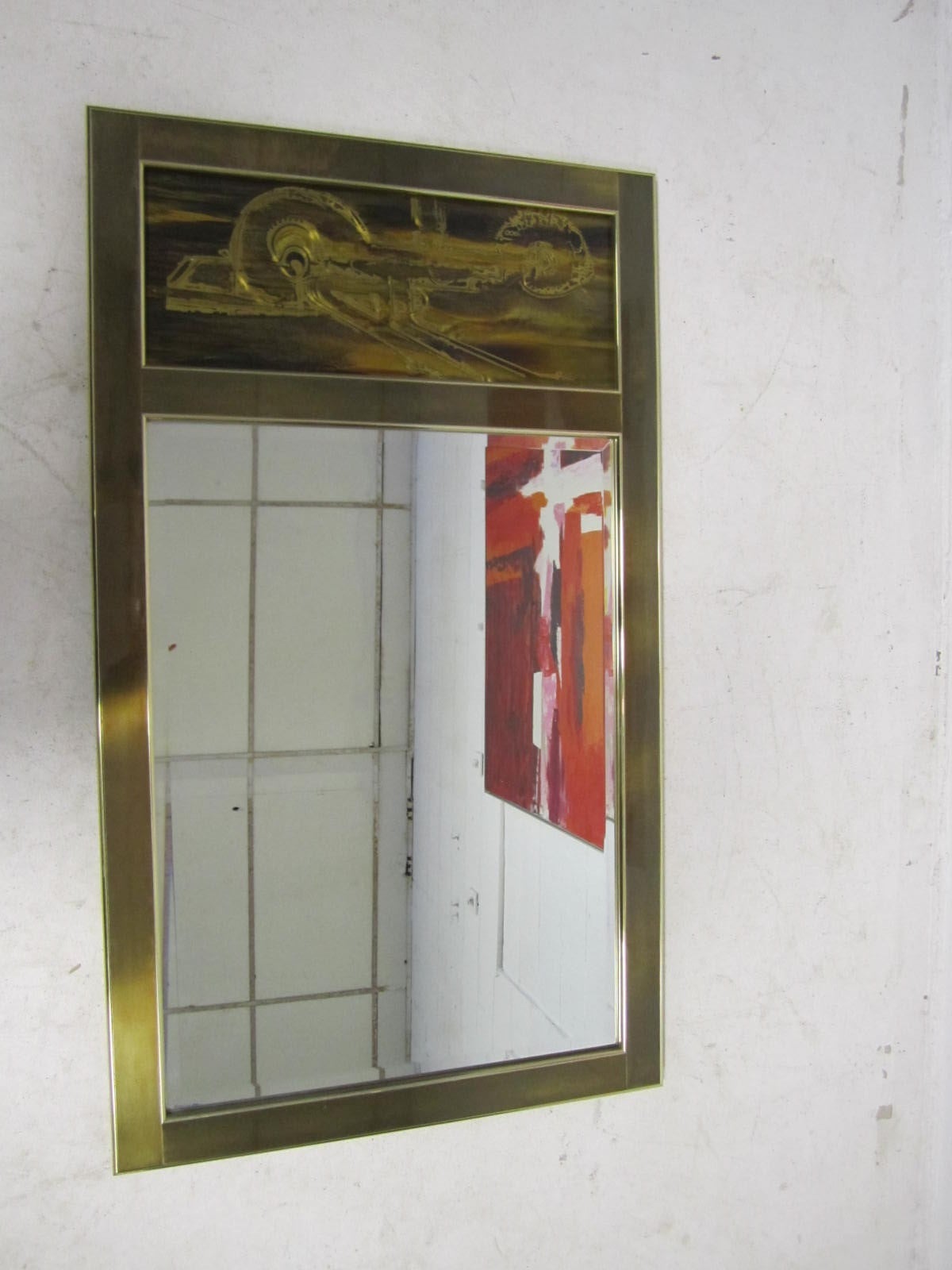 Brass Acid Etched Bernhard Rohne for Mastercraft Mirror Mid-Century Modern For Sale