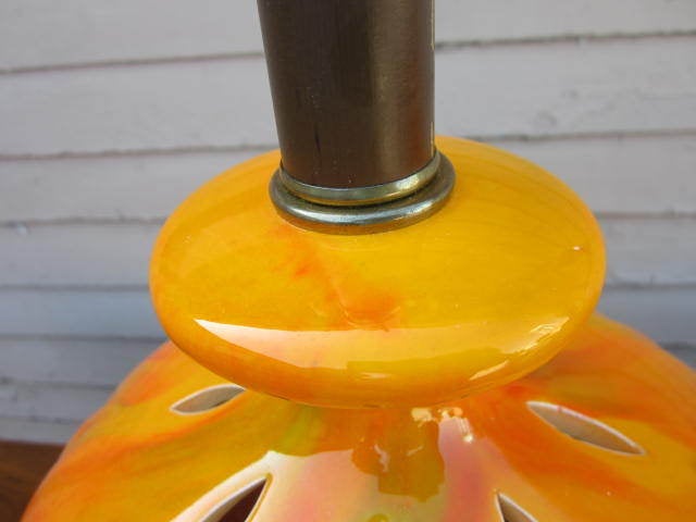 Pair Of Mid-century Modern Orange Drip Glazed Lamps Cut Outs 6