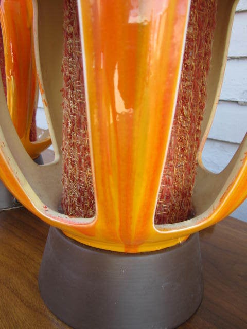 Pair Of Mid-century Modern Orange Drip Glazed Lamps Cut Outs 3