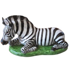 Monumental Size Signed Terra Cotta Italian Zebra Sculpture, Mid-Century