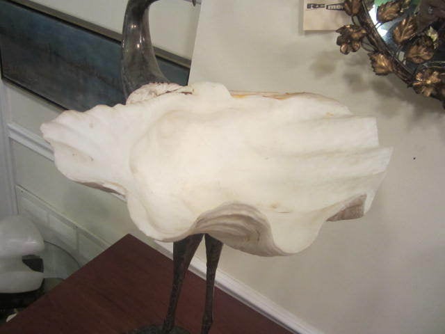 Regency Mod Silverplated Heron Sculpture Giant Clam Shell Bowl