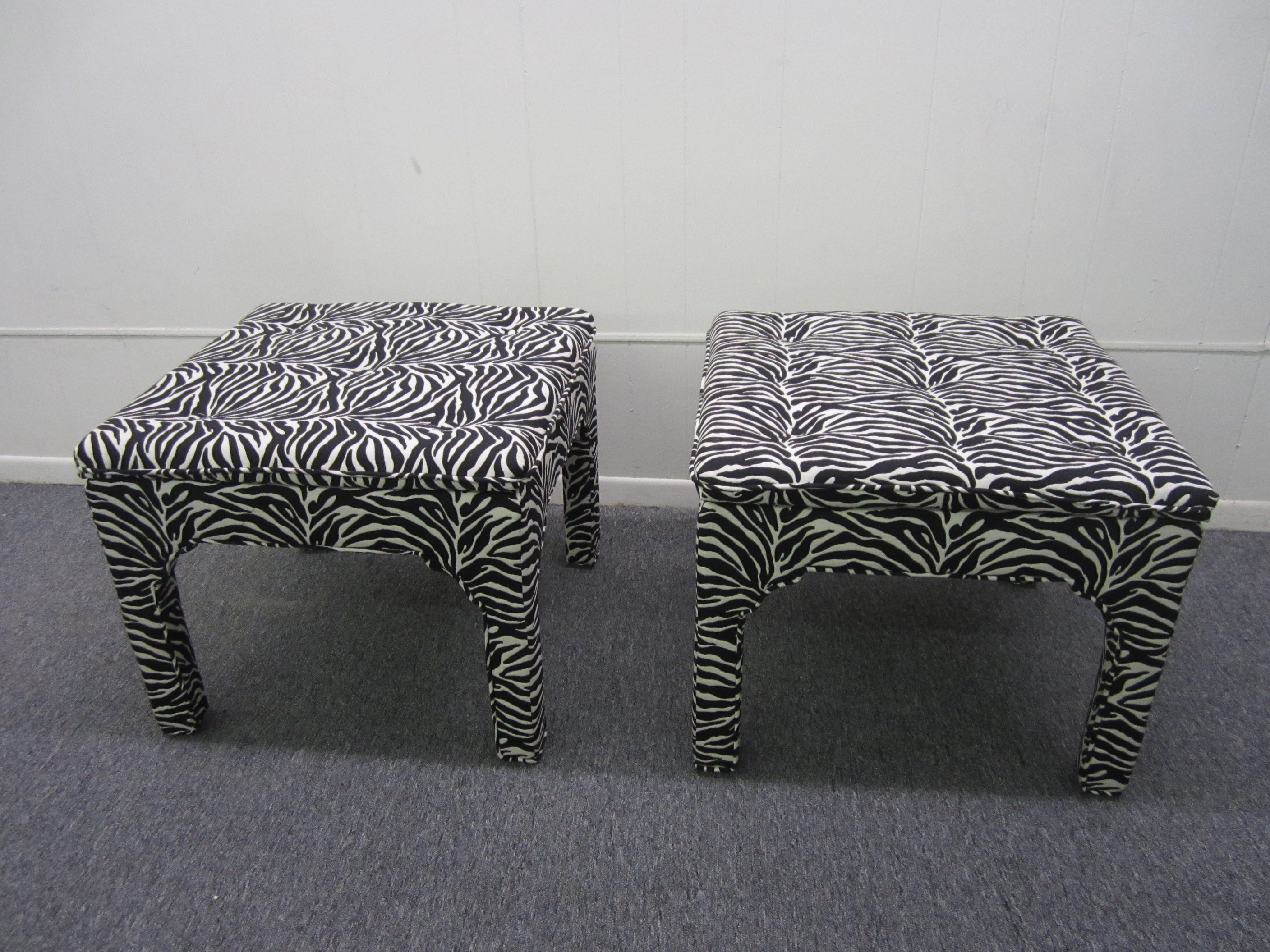 Pair Milo Baughman Style Square Upholstered Bench Stools Mid-century For Sale