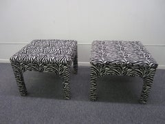 Pair Milo Baughman Style Square Upholstered Bench Stools Mid-century