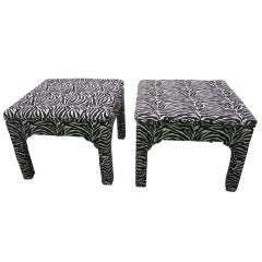 Pair Milo Baughman Style Square Upholstered Bench Stools Mid-century