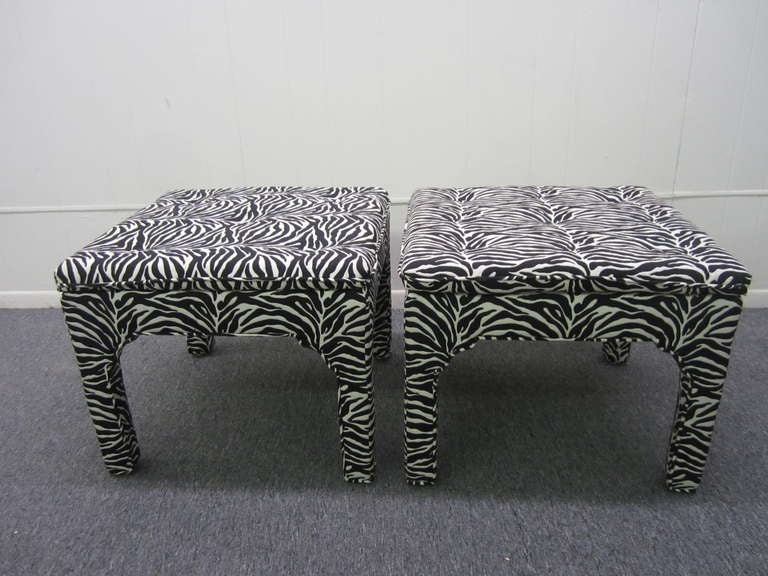 Pair Milo Baughman Style Square Upholstered Bench Stools Mid-century For Sale 3