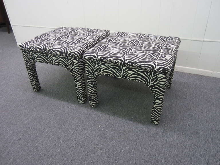 Pair Milo Baughman Style Square Upholstered Bench Stools Mid-century For Sale 4