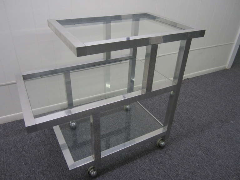 Wonderful Milo Baughman Aluminum Rolling Bar Cart Mid-century Modern