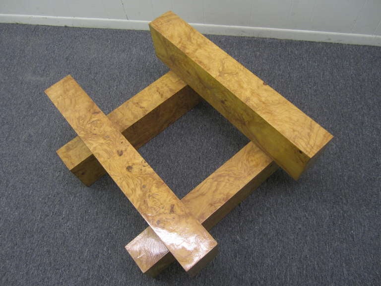 American Gorgeous Milo Baughman Tic-Tac-Toe Coffee Table Burled Olivewood