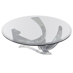 Stunning Thick Swirling Haziza Lucite Coffee Table Hollywood Regency