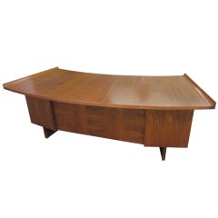 Harvey Probber Curved Top Walnut Desk Mid-century Danish Modern