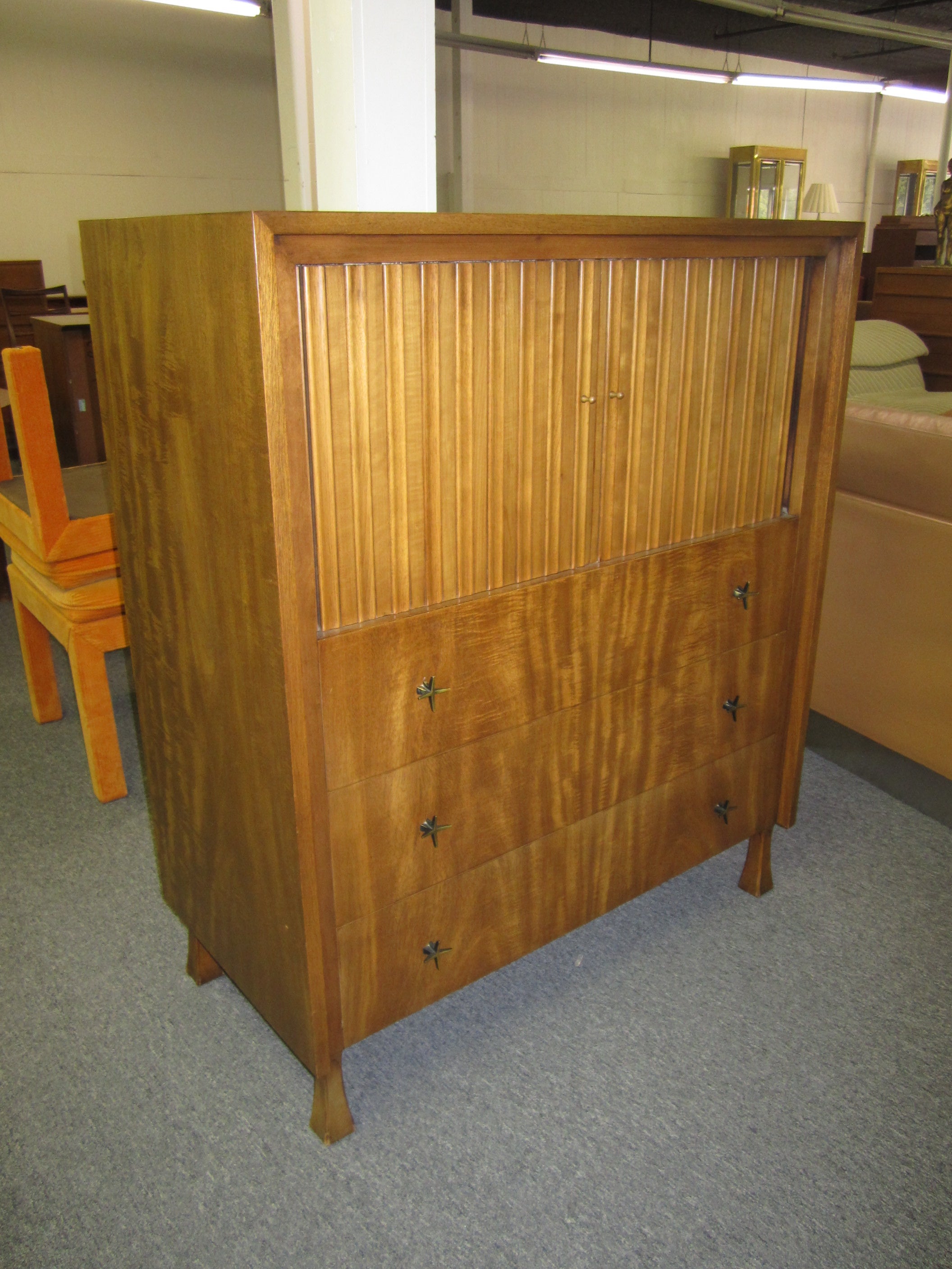 Lovely John Widdicomb Tall Dresser With Tamboured Doors For Sale