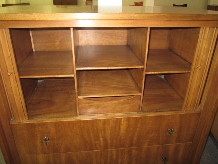 Walnut Lovely John Widdicomb Tall Dresser With Tamboured Doors For Sale