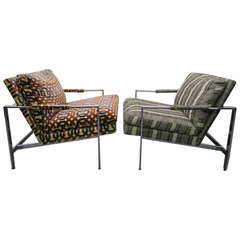 Fabulous Pair of Milo Baughman Thayer Coggin Chrome Flatbar Cube Chairs Mid-century Modern