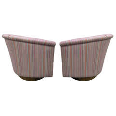 Retro Lovely Pair Of Milo Baughman Style Swivel Barrel Back Tub Chairs Mid-century Modern