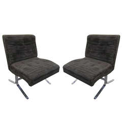 Fabulous Pair of Milo Baughman Style Chrome Slipper Chairs Mid-century Modern