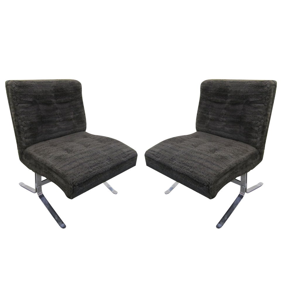Fabulous Pair of Milo Baughman Style Chrome Slipper Chairs Mid-century Modern