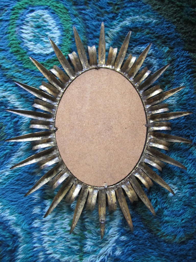 Mid-20th Century Magnificent Jere Style Eyelash Starburst Gilded Gold Mirror Hollywood Regency For Sale