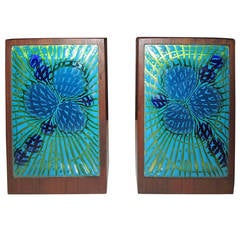 Annemarie Davidson Bookends Walnut and Enameled Copper Mid-Century Modern