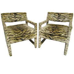 Exciting Pair of Milo Baughman Upholstered Lounge Chairs, Mid-Century Modern