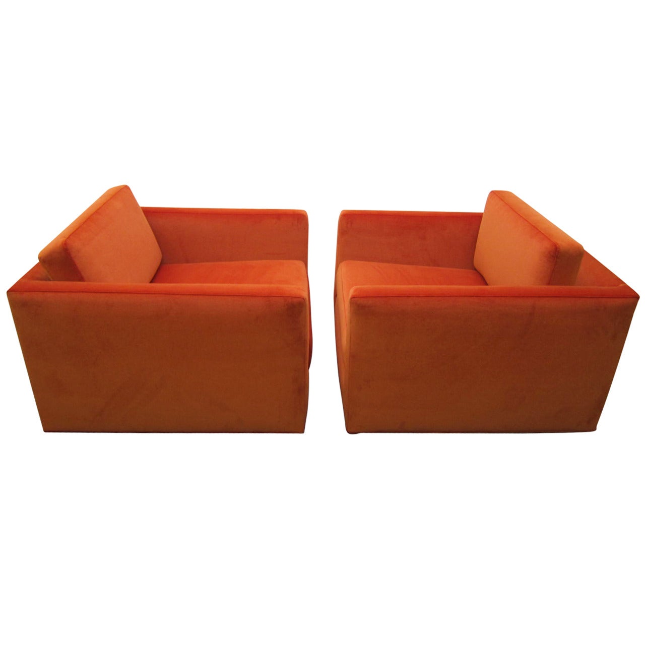 Excellent Pair Signed Milo Baughman Cube Lounge Chairs MidCentury