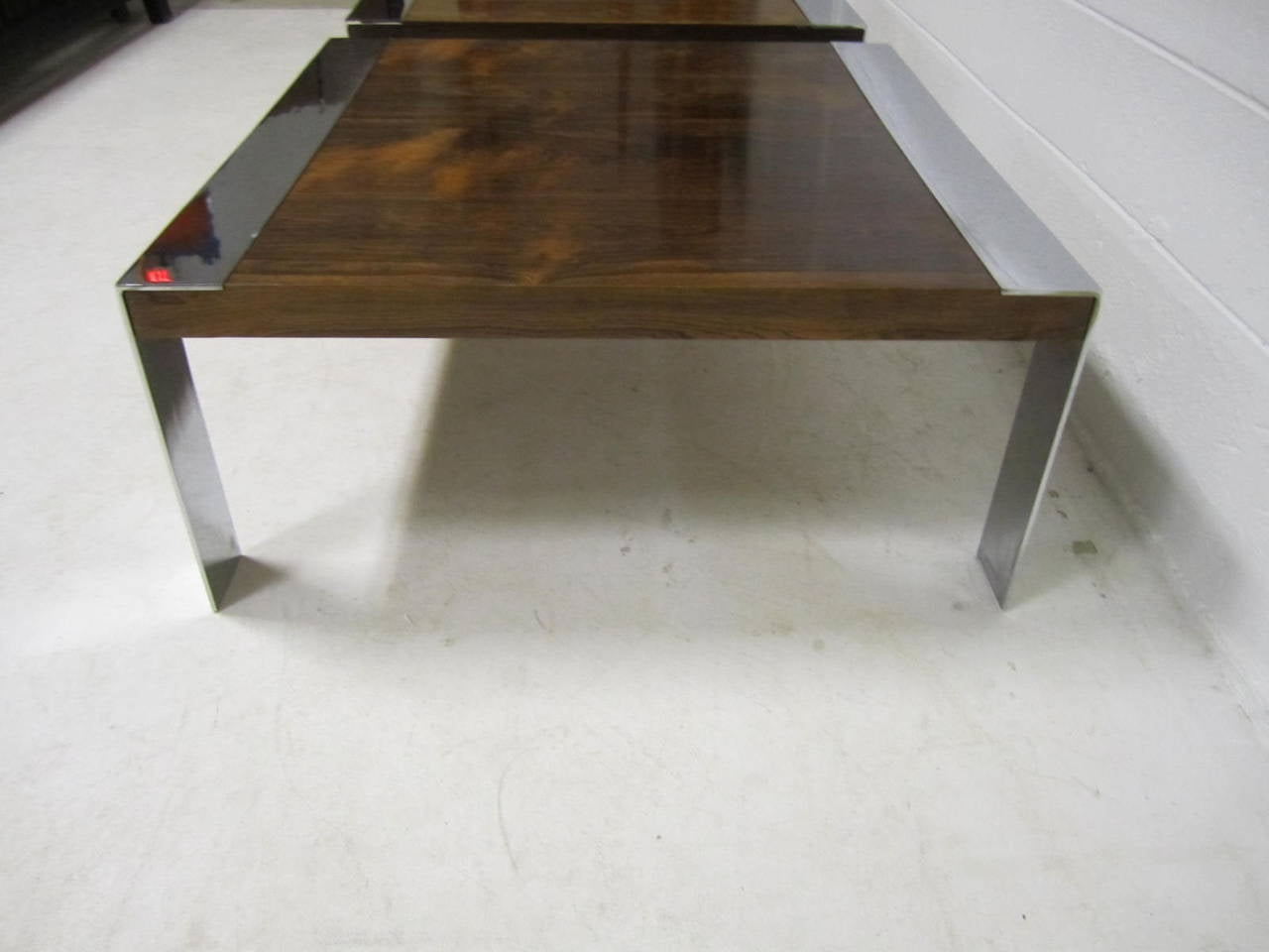 Stunning Pair of Milo Baughman Style Rosewood and Chrome Coffee Tables For Sale 2