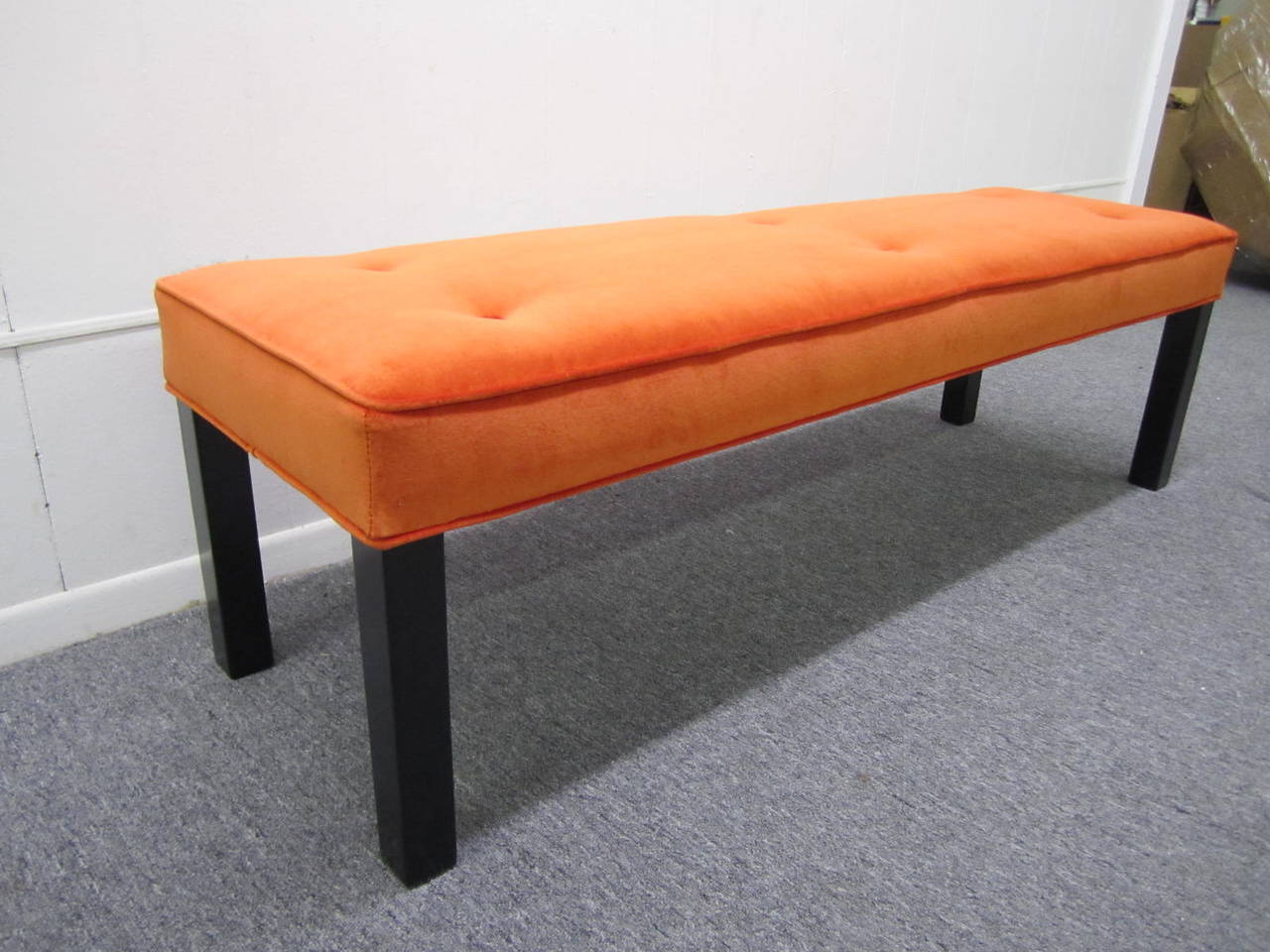 North American Gorgeous Probber Style Orange Velvet Bench, Mid-Century Modern