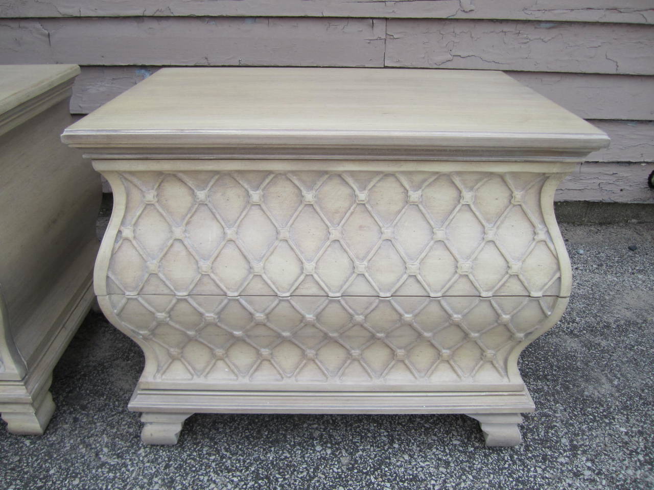 American Pair of Bowed Front Marble-Top Night Stands, Hollywood Regency