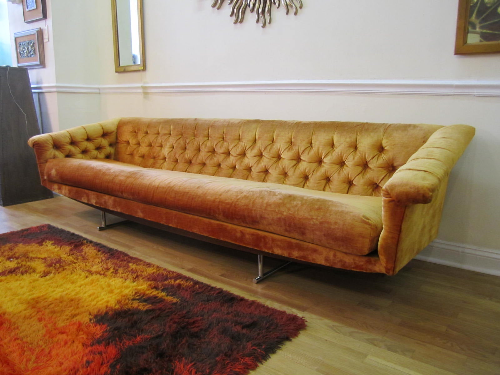 Stunning Milo Baughman Tufted Floating Sofa Mid-Century Modern