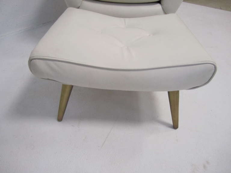 American White Leather Lawrence Peabody Lounge Chair with Ottoman, Mid-Century Modern