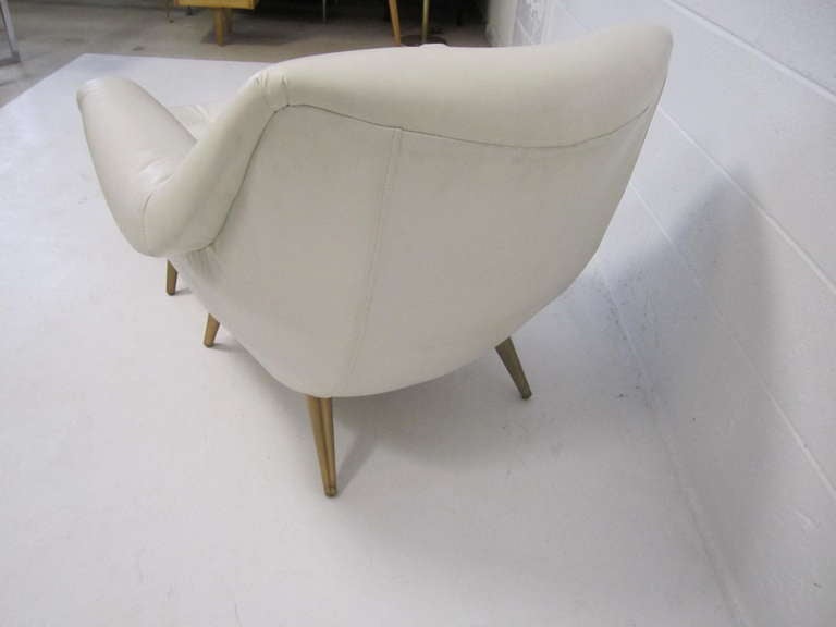 Mid-20th Century White Leather Lawrence Peabody Lounge Chair with Ottoman, Mid-Century Modern