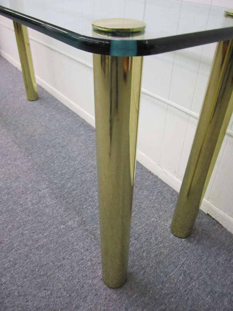 Late 20th Century Gorgeous Glass & Brass Console with Cylindrical Legs by Pace Collection, Mid-Century Modern