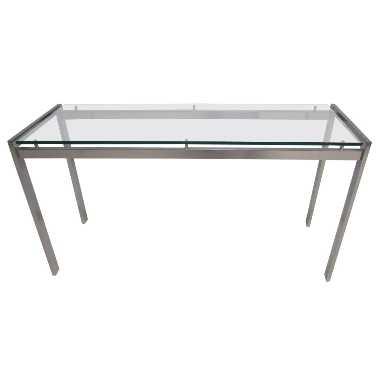 1970s Polished Aluminum Long, Mid-Century Modern Console Table For Sale
