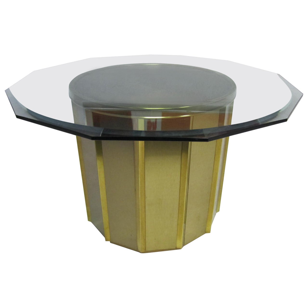 Round Brass Barrel Mastercraft Dining Table Base with Octagon Glass