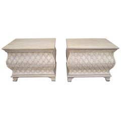 Pair of Bowed Front Marble-Top Night Stands, Hollywood Regency