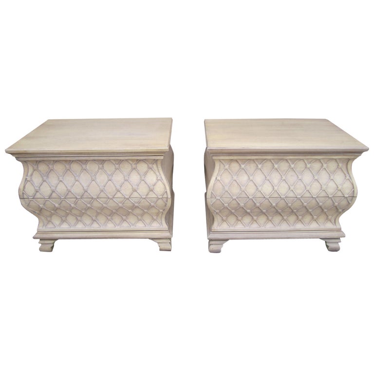 Pair of Bowed Front Marble-Top Night Stands, Hollywood Regency For Sale